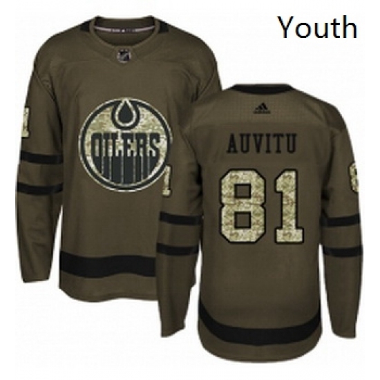 Youth Adidas Edmonton Oilers 81 Yohann Auvitu Authentic Green Salute to Service NHL Jersey